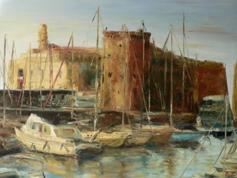 L'artiste Emilie VAN HERREWEGHE - L'entree du vieux port de Marseille vers le fort Saint Jean