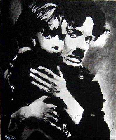 Peinture : chaplin et l enfant - david Peinture : chaplin et l enfant - david