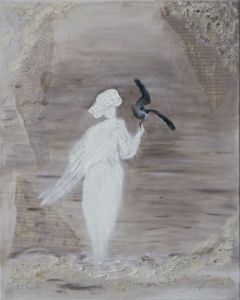 Peinture de Monique Pradoux: La femme et l'oiseau