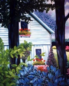 Peinture de Marie Giroux: La maisons sous les arbres