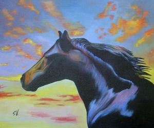 Peinture de Sylvette Vinot: Tete de cheval