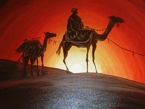 L'artiste gibraltaro - caravane dans le desert