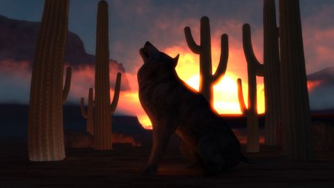 Le loup du soleil - Art numerique - Cactus42