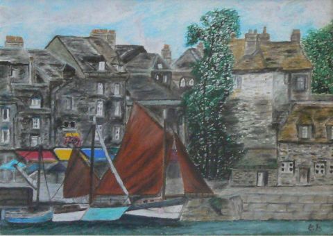 Port Honfleur et commanderie - Peinture - Bruno Chamberlin