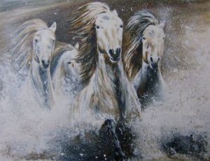 Peinture de Muriel Besson: chevaux d'ecume