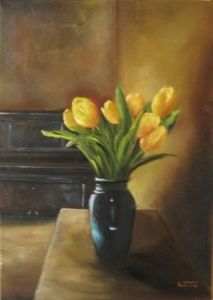 Peinture de valerio: tulipes et piano