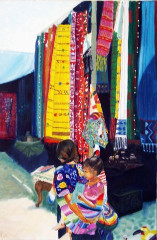 Mere et fille a Chichi Guatemala - Peinture - Veronique Rond Frenot