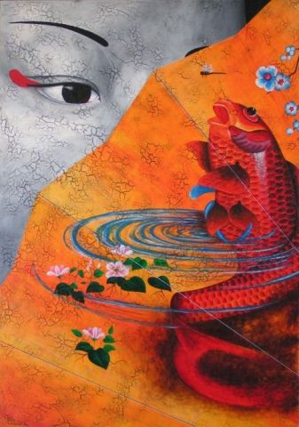 geisha  carpe koi  - Peinture - chrystel mialet