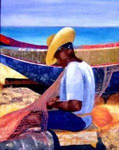 Peinture de Veronique Rond Frenot: Pecheur en Martinique