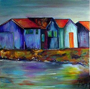 Peinture de Annie PREDAL: Petites cabanes en bord de mer