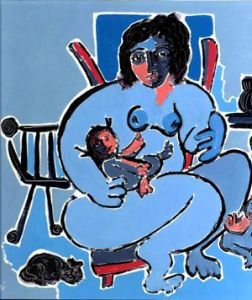 Voir le détail de cette oeuvre: Maternite bleue au berceau