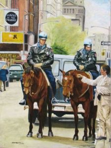 Peinture de Jean-Louis BARTHELEMY: Policiers a cheval NYC