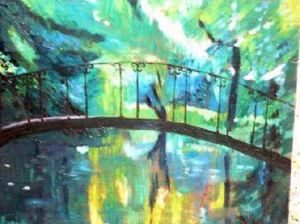 Peinture de jean-luc Marcelli: pont en sous-bois