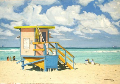 La plage de Miami Beach - Peinture - Jean-Louis BARTHELEMY