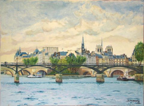 Le Pont des Arts - Peinture - Jean-Louis BARTHELEMY