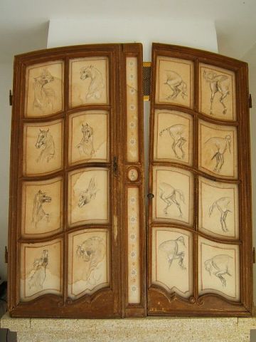 fenetre du XVIIIeme siecle et esquisses de chevaux - Dessin - orla fenetre du XVIIIeme siecle et esquisses de chevaux - Dessin - orla