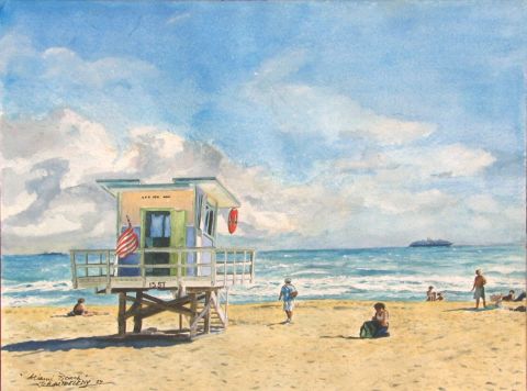 La plage - Miami Beach - Peinture - Jean-Louis BARTHELEMY