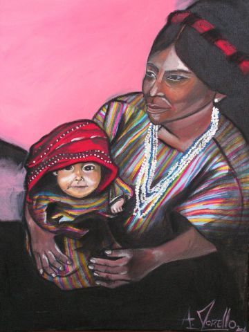 la peruvienne et l'enfant - Peinture - MORELLO A