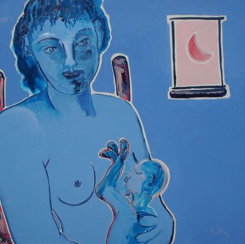 Maternite a la lune - Peinture - Francis DENIS