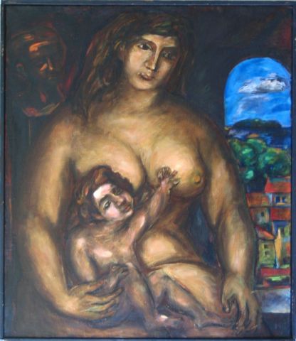 femme avec enfant - Peinture - valery mishchenko