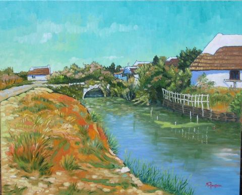 L'artiste michel Georges ROUSSEAU - Le petit pont aux cabanes aux Stes Maries