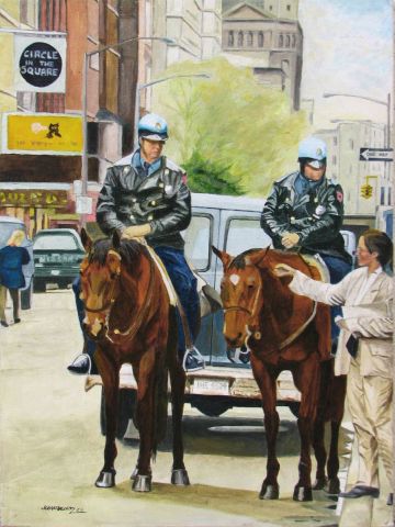 Policiers a cheval NYC - Peinture - Jean-Louis BARTHELEMY