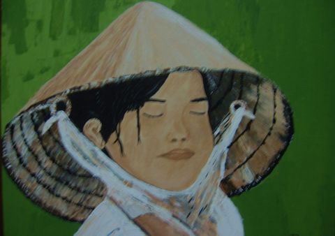 Petite fille vietnamienne reflexion - Peinture - JANINE ROQUESSALANE
