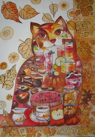 Chat sucreries - Peinture - OXANA ZAIKA