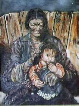 Tibetaine et son enfant - Peinture - Therese Preville