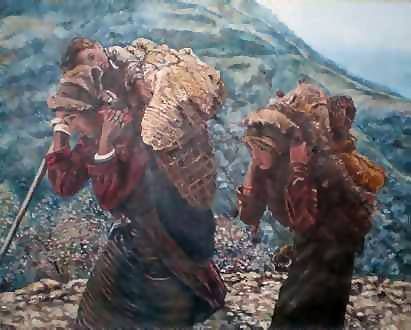 Voyageurrs au Nepal - Peinture - Therese Preville