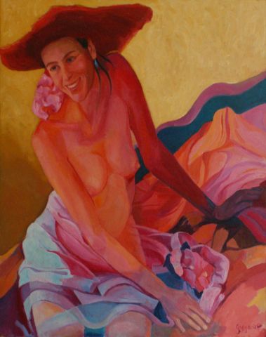 L'artiste gregorieff jean - jeune femme au chapeau rouge