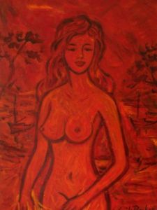 Peinture de EMILE ROCHER: Nu sur fond rouge