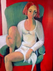 Peinture de L'atelier de Marlene Toutain : Femme au fauteuil vert