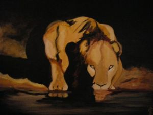 Peinture de ASHANTY: Un lion dans la nuit