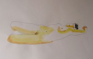 Dessin de Gilles Fabre: nusencre aquarelle jaune