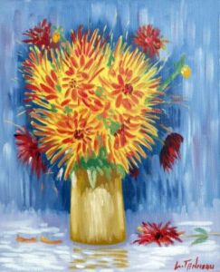 Voir le détail de cette oeuvre: bouquet de dalhia au vase ocre