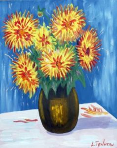 Voir cette oeuvre de lucien tanneau: bouquet de dalhia au vase marron