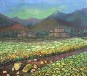 Peinture de Kamy: Vallee Auresienne au Printemps