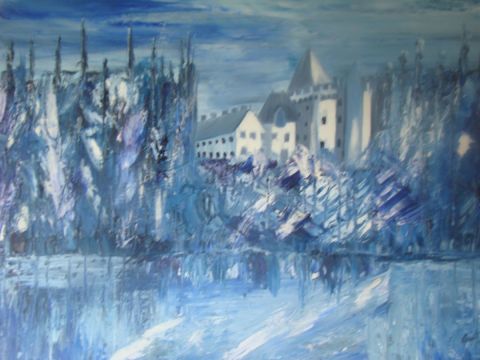 chateau du plessis en hiver - Peinture - Francoise Caput