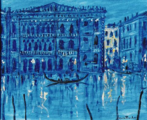 Periode bleue la gondole a Venise - Peinture - EMILE ROCHER