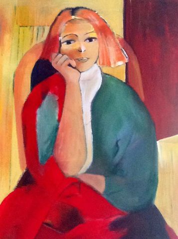   Jeune fille à l'écharpe rouge - Peinture - L'atelier de Marlene Toutain 