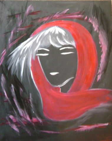 femme au voile rouge - Peinture - Anjy