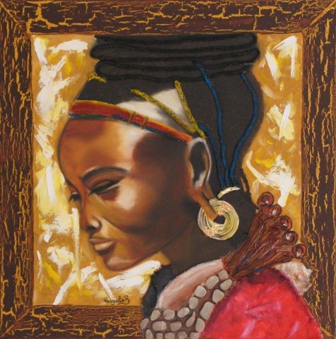 Femme massai triptique 3 - Peinture - MayB Femme massai triptique 3 - Peinture - MayB