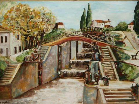 9 ecluses Beziers - Peinture - Chrystine Mounie 9 ecluses Beziers - Peinture - Chrystine Mounie