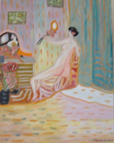 L'artiste 302hubertg - Jeune femme devant son miroir  le boudoir