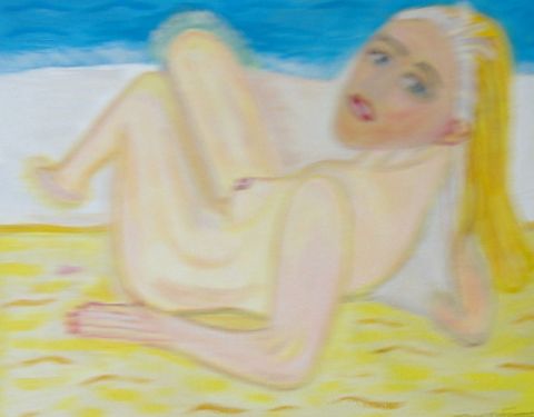 Blondine sur la plage - Peinture - 302hubertg