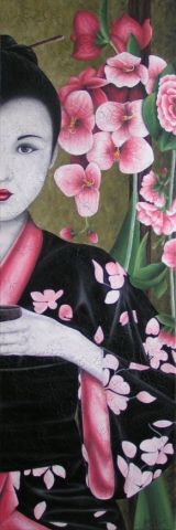 L'artiste chrystel mialet - Ceremonie du the dans un decor de fleurs