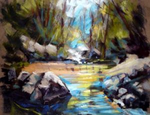 Peinture de michel martin: paysage avec rochers 