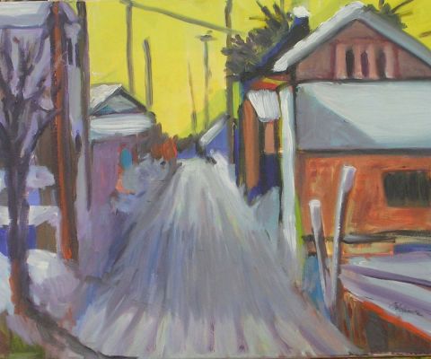 rue hivernale - Peinture - Nicole Lelievre