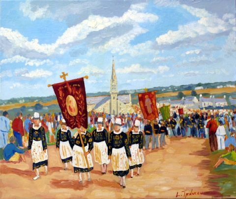 procession a sainte anne de la palud  - Peinture - lucien tanneau